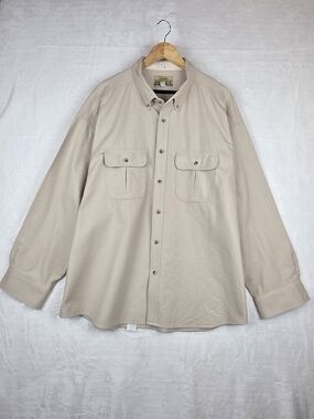 Cabelas Deerskin Soft Chamois Shirt Mens 3XL Tan Khaki Cotton Button Up Peru